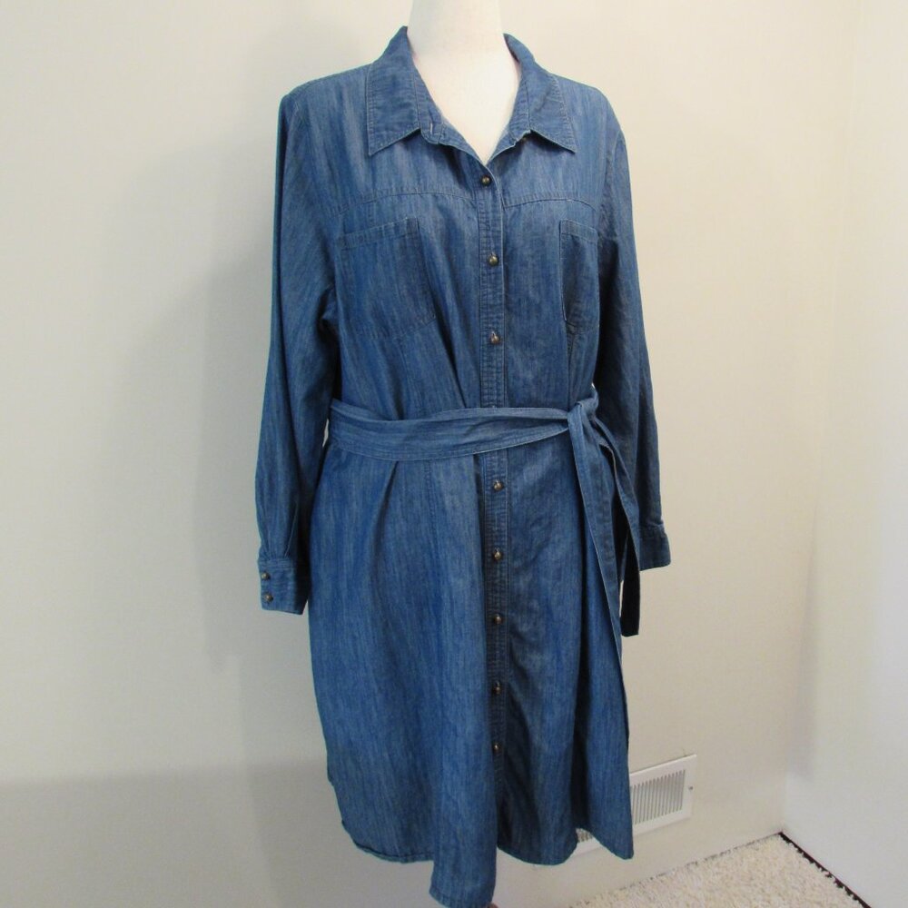 Catherines Chambray Denim Midi Shirt Dress Long Sleeve Size 20W